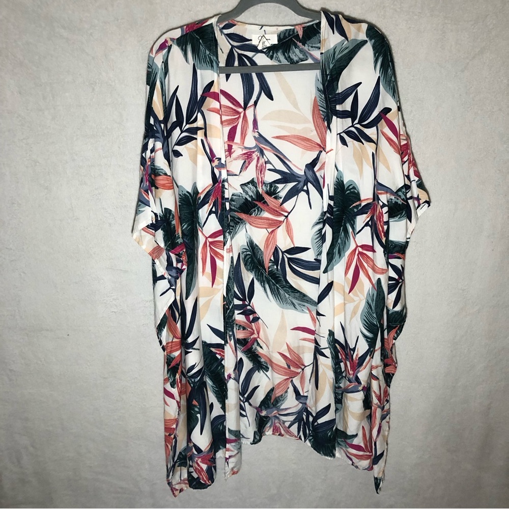 Japna Womens Kimono One Size Multicolor Floral Open Front Blouse Top